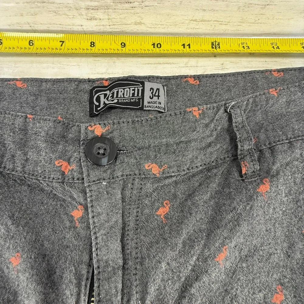 Retrofit Mens Shorts Size 34‎ Gray Orange Flamingo Print Tropical Casual Summer